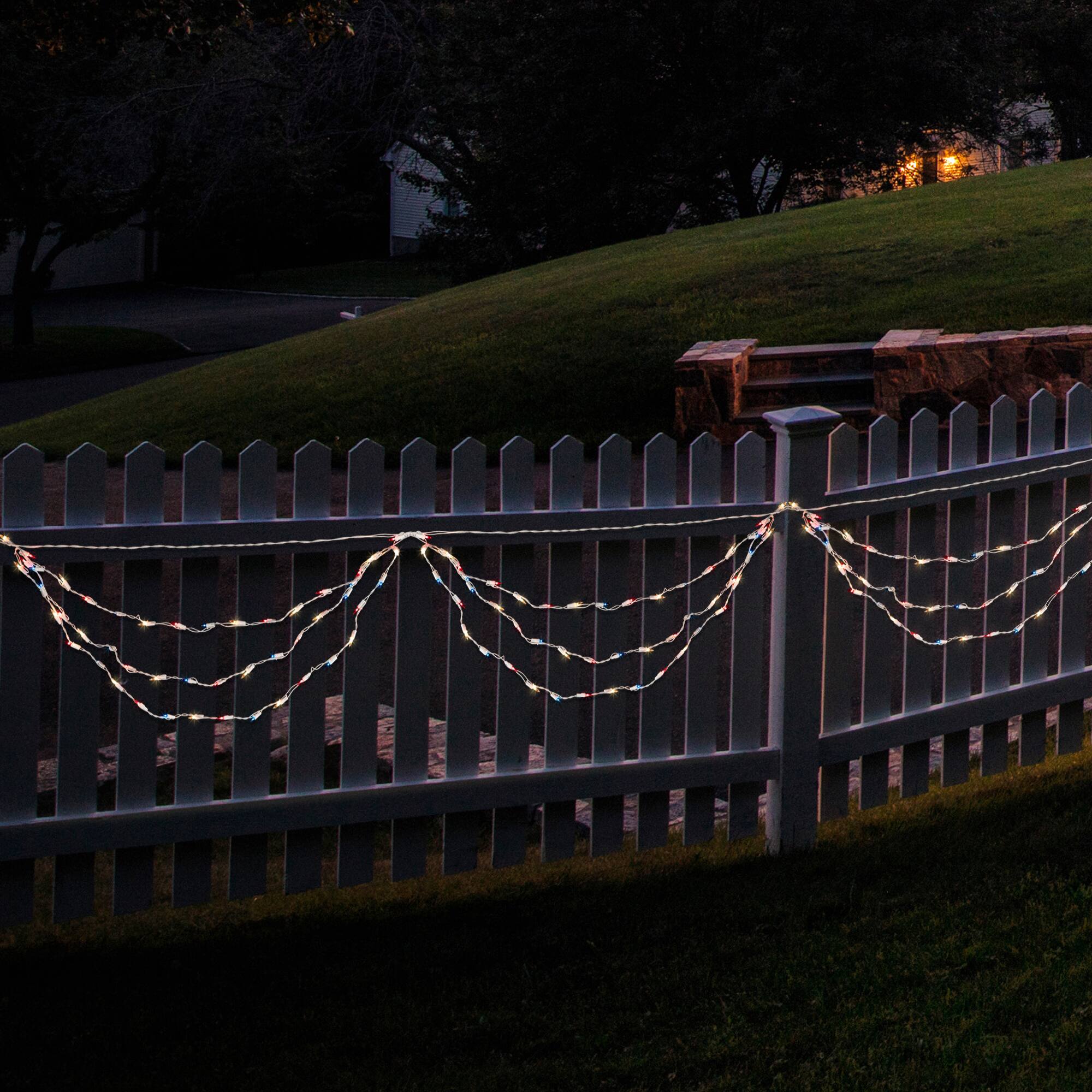 100ct. Red, Blue and Clear 4th of July Mini Swag Lights